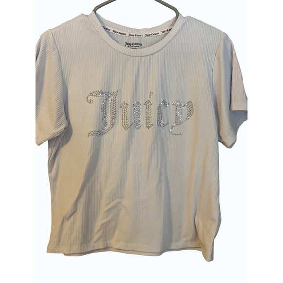 Juicy‎ Couture Rhinestone Logo Ribbed Short Sleeve Sleepwear Top L (Stretch) - Picture 1 of 6